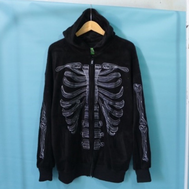 Hoodie Zipper Sherpa Mcf Bones Bordired Hitam