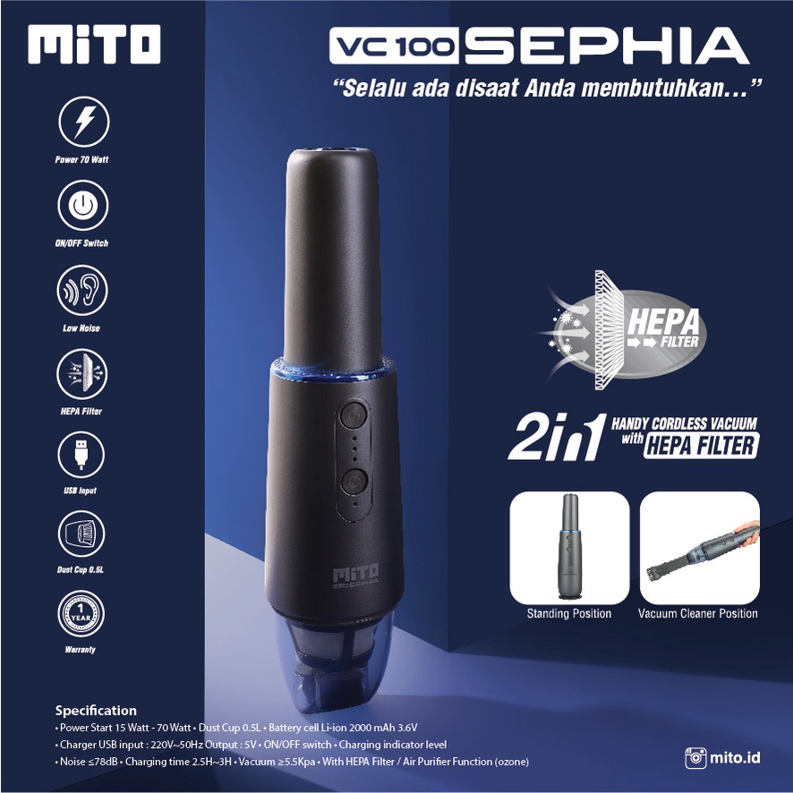 MITO VC 100 VACUUM VACUM CLEANER MITO VC100 sephia Penyedot Debu HEPA FILTER