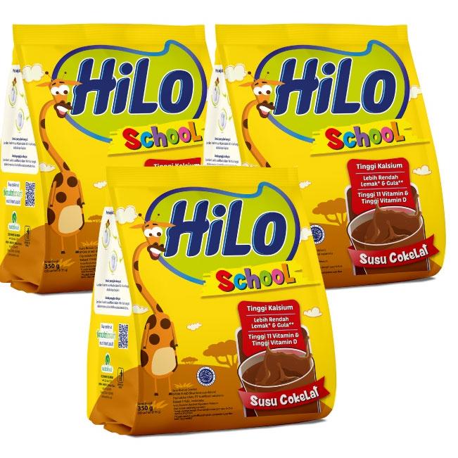 CSZ5l5K--Triple Pack - HiLo School Gusset Coklat 10 Sachet - Susu Tinggi Kalsium Lebih Rendah Lemak