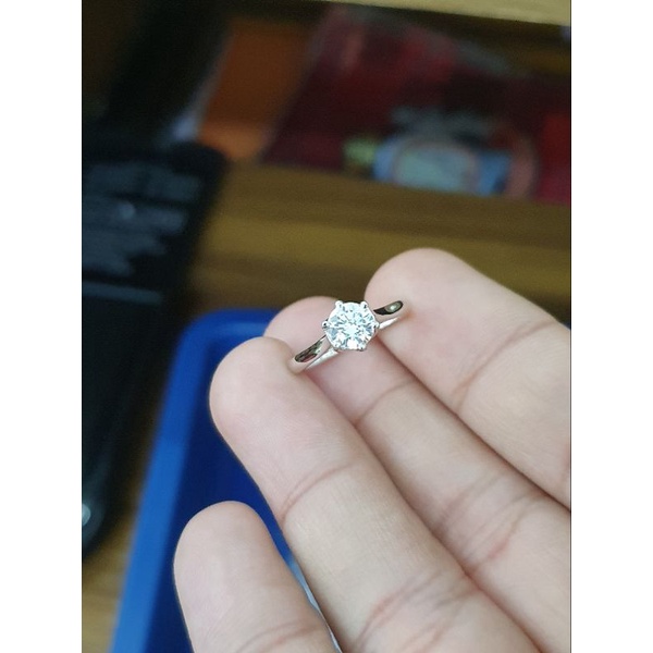 cincin soliter mata satu polos emas putih 750