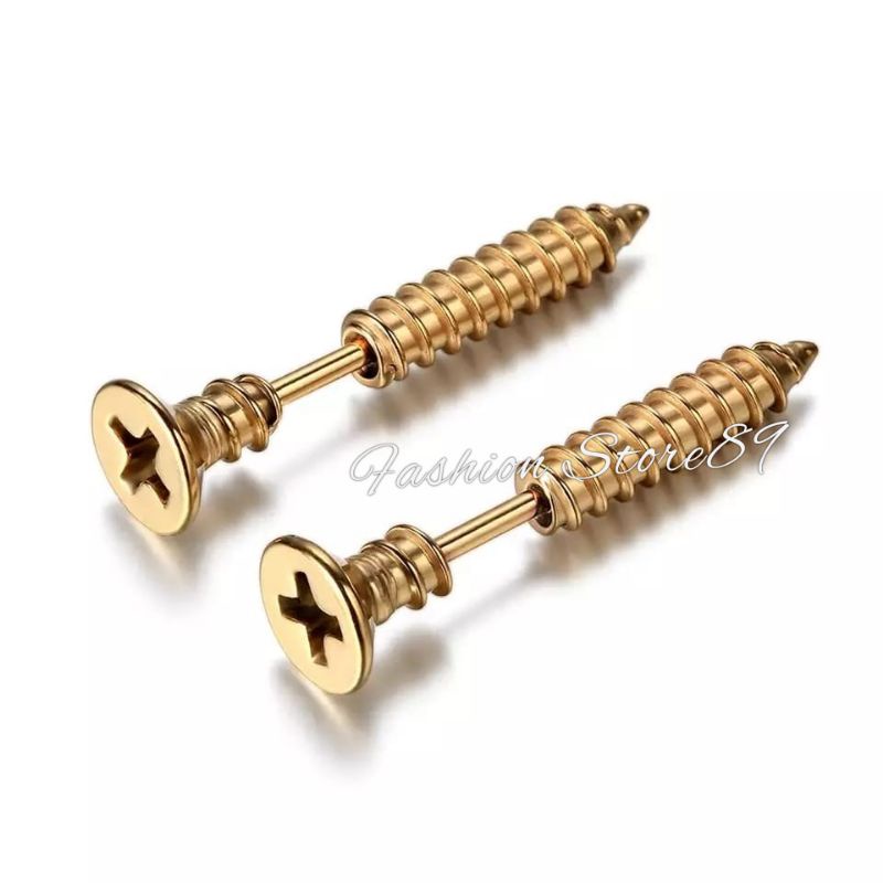 Anting Sekrup Titanium Antikarat Fashion Pria Dan Wanita impor