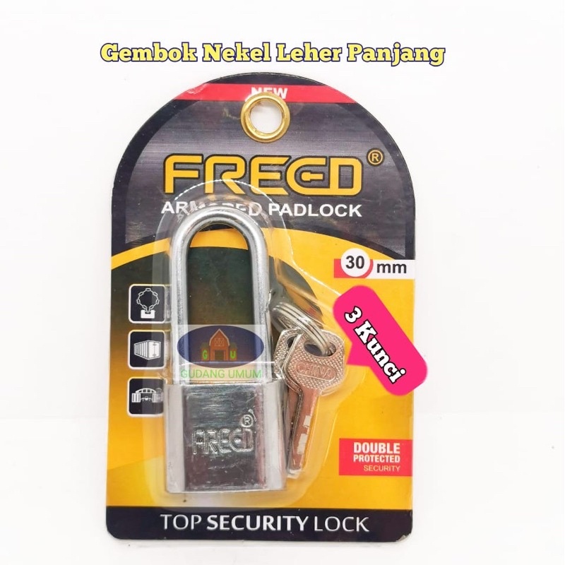 Gembok nekel leher panjang freed armored padlock