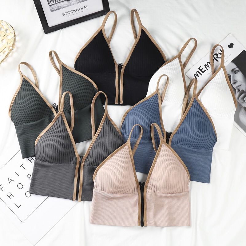 TOPGROSIR TG1623 Bralette Wanita Import Motif Resleting Depan Katun Adem Fashion