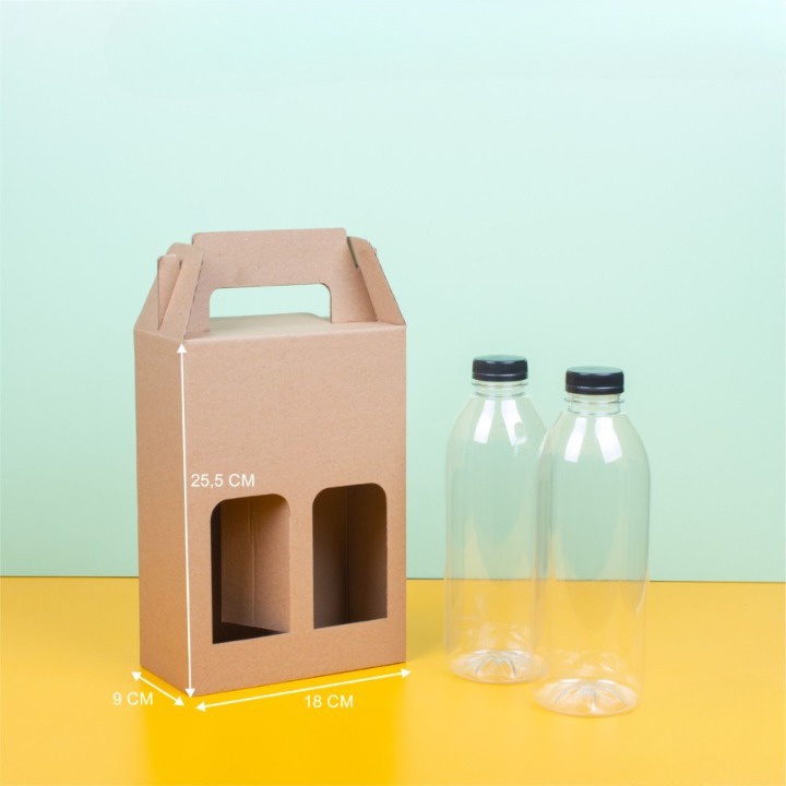 

10 pcs Dus Jinjing Muat 2 Botol 1 Liter Box Cokelat Polos Packaging Hampers Kardus Tenteng Ukuran 18 x 9 x 25,5cm