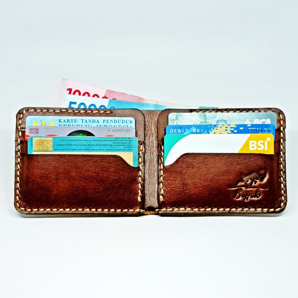 Buffalo Dompet Pria 100% FULL KULIT Asli Model Lipat Handmade Classic Vintage Brown