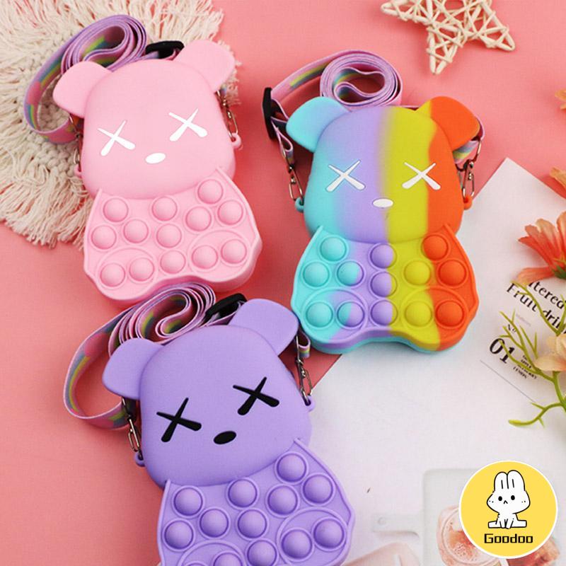 Kekerasan Beruang Dompet Koin Silikon Dekompresi Gelembung Pinch Messenger Tas Mainan Selempang -Doo