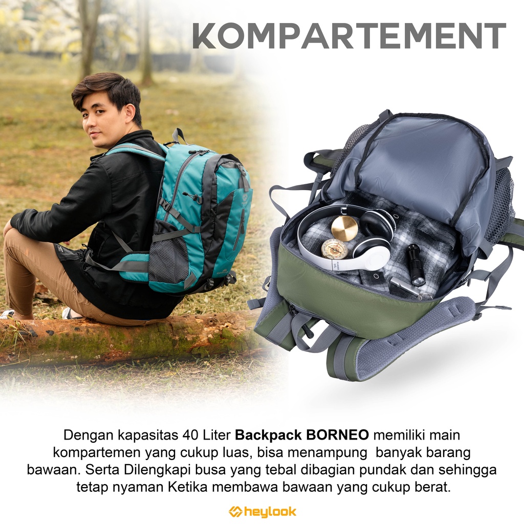 HEYLOOK Project - Tas Ransel Gunung BORNEO Backpack Carrier Hiking Camping Outdoorr 40L Tas Travelling Tas Travel Tas Backpacker Tas Mudik Tas Pulkam Tas Pulang Kampung