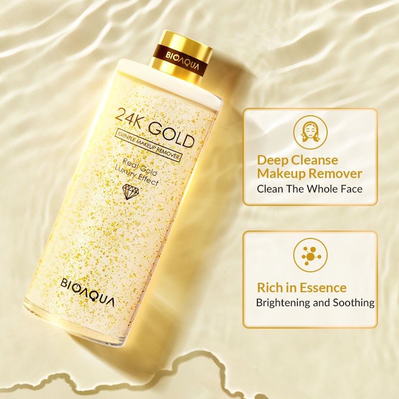 GIRLSNEED77 - COD (BPOM) BIOAQUA 24K Gold Gentle Makeup REMOVER Micellar Water Lip &amp; Eye Makeup Remover For All Skin Type 300ml Pembersih Kosmetik Makeup Wajah