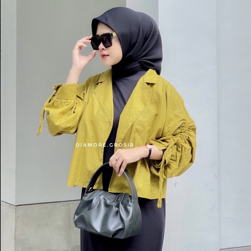 Tamara Blazer Crop Top Lengan Serut Atasan Wanita Katun Toyobo