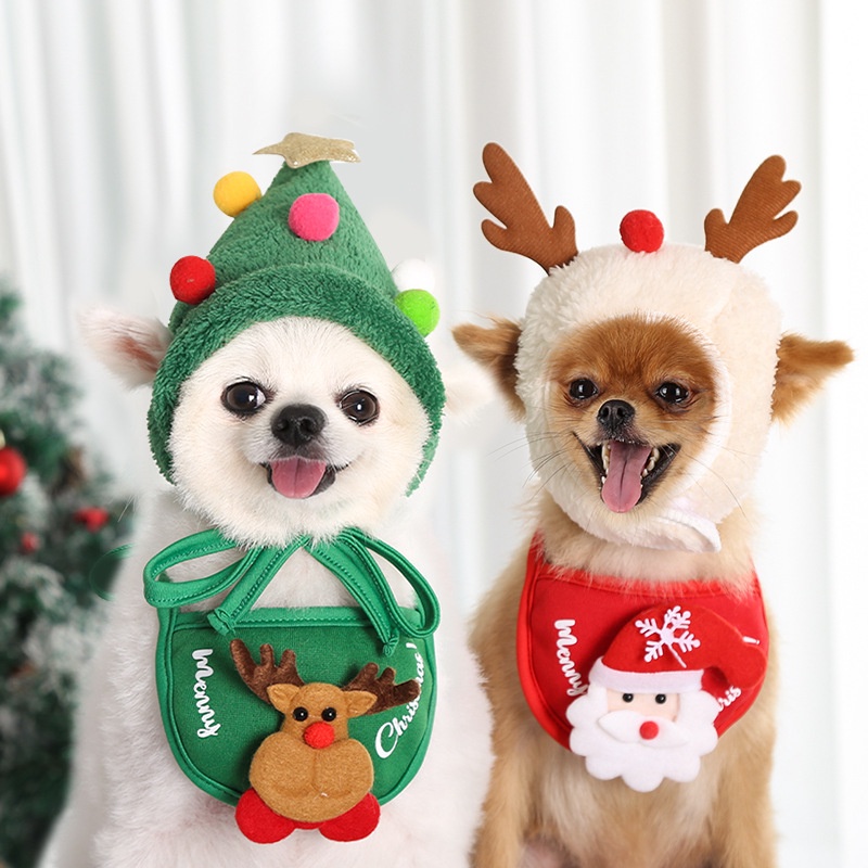 Topi Handuk Air Liur Anjing / Kucing Peliharaan Desain Tanduk Untuk Natal