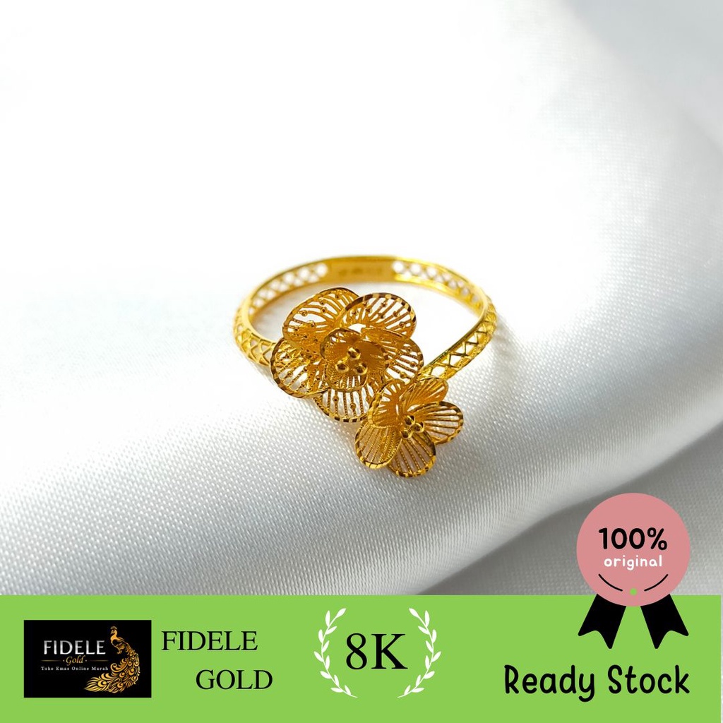 Cincin bunga emas kuning kendari kecil ringan emas asli UBS