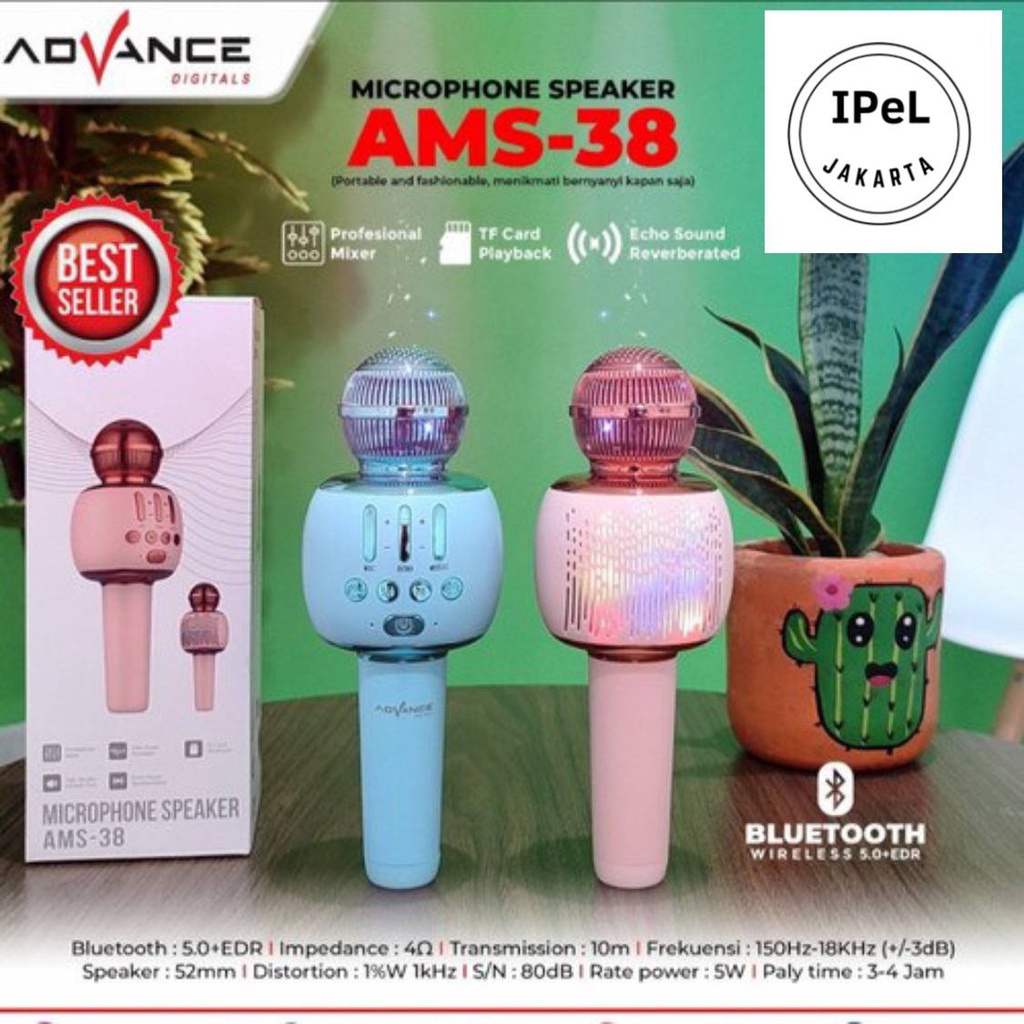 MIC KARAOKE BLUETOOTH / MIC SMULE/MIC TANPA KABEL / MIC SPEAKER KARAOKE / MIC ADVANCE AMS 38 BLUTUT 