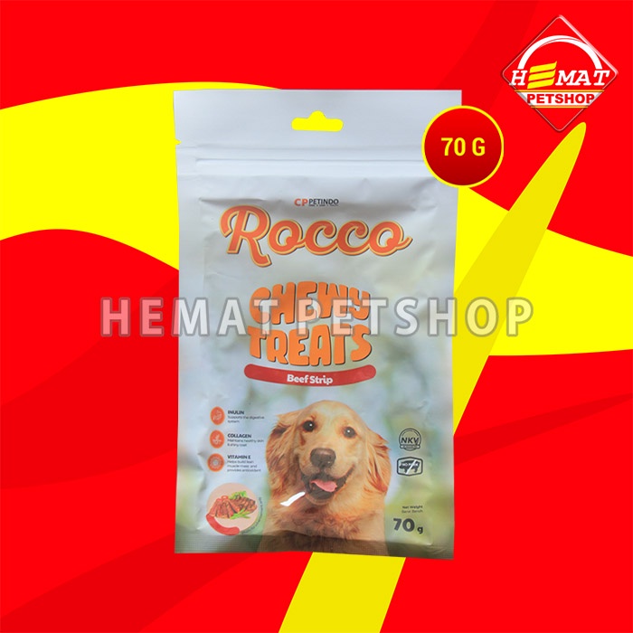 Snack Makanan Anjing Rocco Chew Dog treats Non Meat Jerky Jerhigh 70Gr