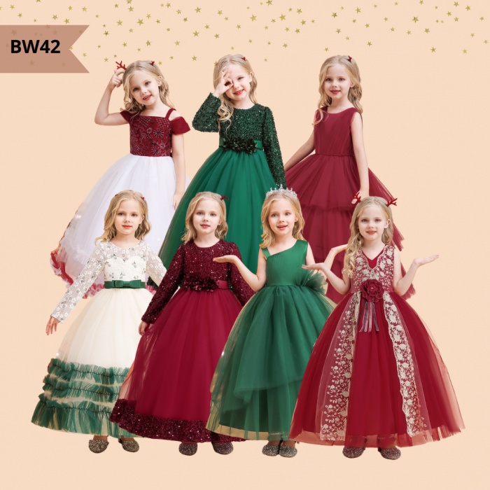 LONG PARTY DRESS ANAK / LONG DRESS ANAK IMPORT / DRESS PESTA ANAK PEREMPUAN