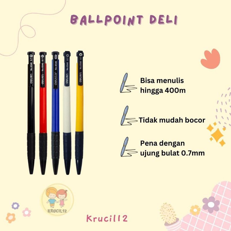 

[KRUCIL12] Bolpoin Deli Pulpen Retractable tinta tebal warna hitam biru merah