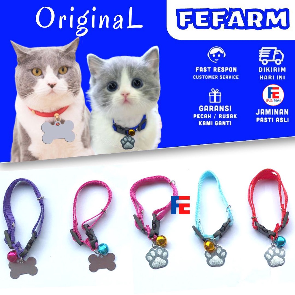 KALUNG KUCING LIONTIN WARNA POLOS MOTIF KAKI DAN KAKI LONCENG BEL 14 mm CAT PET COLLAR KALUNG FEFARM