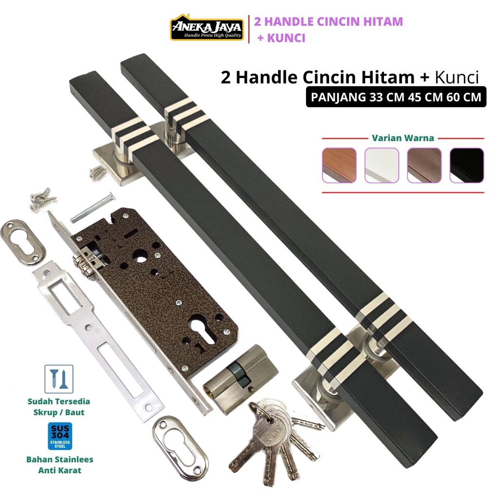 Paket 2 Gagang Pintu Rumah Set Kunci Panjang 33 cm 45 60 Handle Pegangan Tarikan Kamar Depan Warna Putih Natural Hitam Maroon