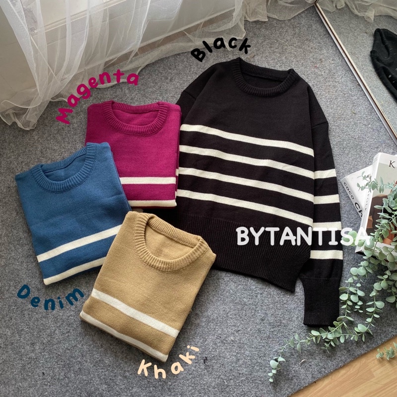 SWEATER RAJUT MOTIF GARIS CIMI BAHAN TEBAL BELAH SAMPING