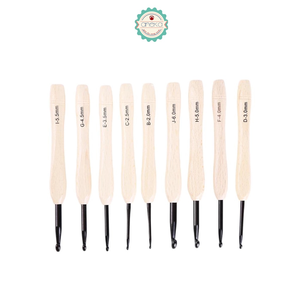 AnekaBenang - Hakpen / Crochet Hitam Gagang Kayu - SET