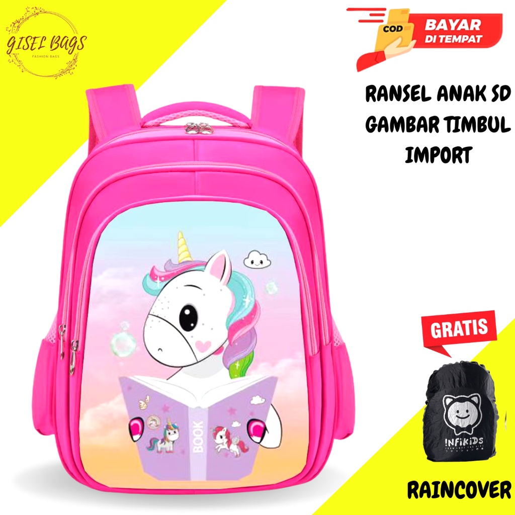 Bayar di tempat tas anak perempuan sekolah sd import karakter superhero gambar timbul waterproof