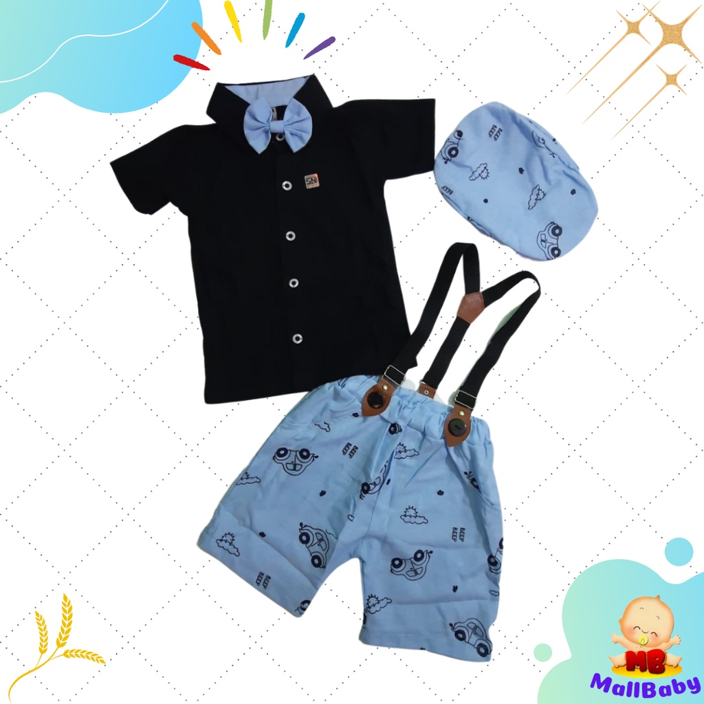 Setelan Baju Bayi Laki Laki 6 12 Bulan Tuxedo Baju Pesta Anak Bayi Cowok Set Dasi Suspender Topi Nicolas