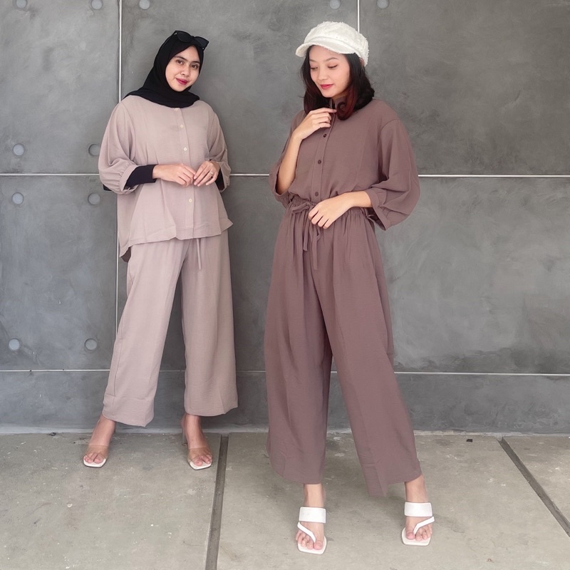 ZASKIYA - ONE SET ALEXANDRA / SETELAN KULOT CREPE | OOTD WANITA MUSLIM TERKINI | SETELAN BLOUSE &amp; CELANA KULOT