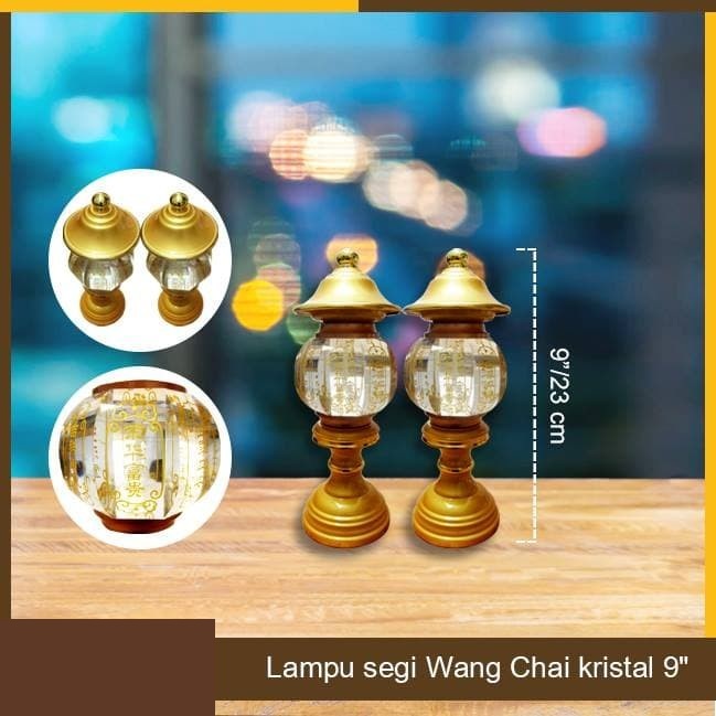 Lampu Altar Sembahyang LED Segi Wang Chai Kristal 9 Inch