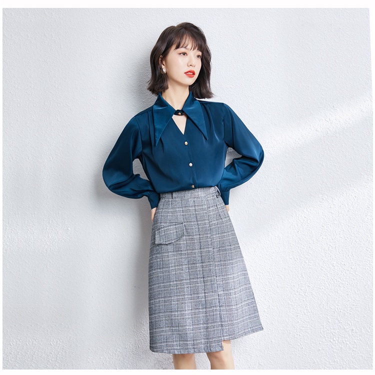 Kemeja Satine Premium Wanita Lengan Panjang Blouse Kemeja Kantor Import Polos Shirt