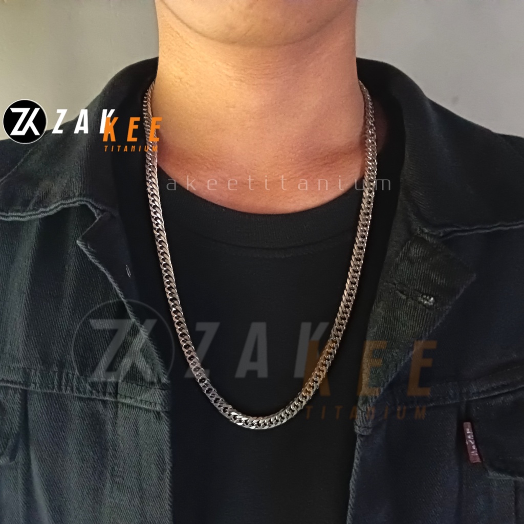 Kalung Titanium Rantai Pria Wanita Silver Anti Karat Rante Cowok Cewek Keren Panjang 60cm