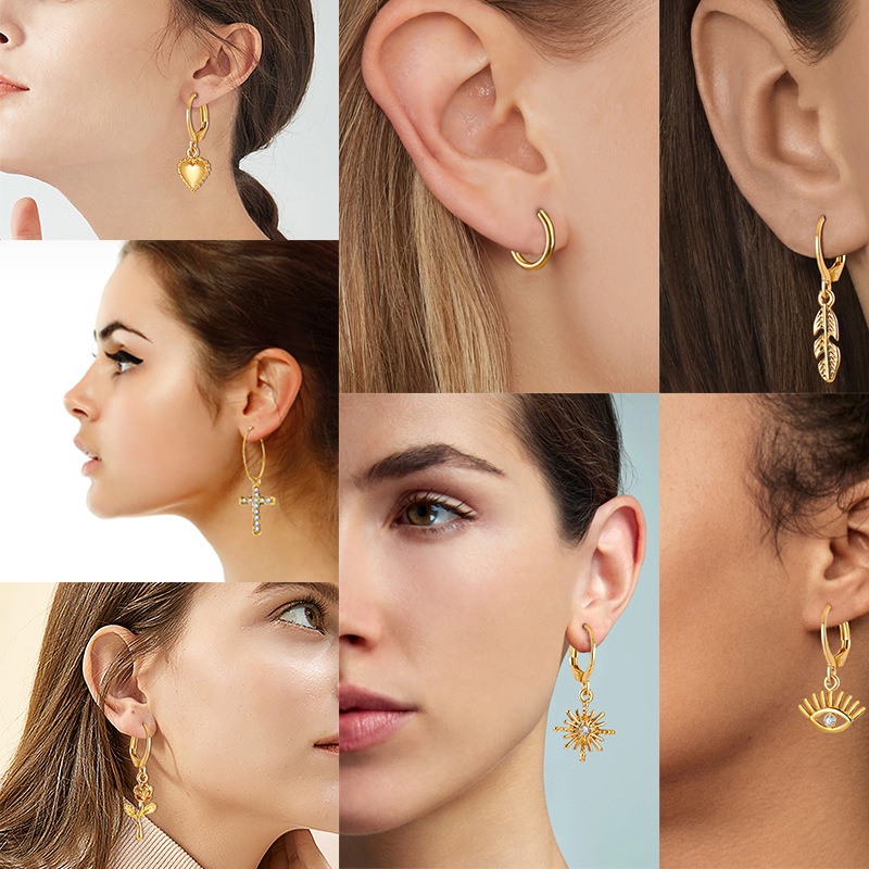 7 Pasang Anting Menjuntai Bentuk Geometris Matahari Mawar Hati Daun Salib Gaya Vintage Untuk Wanita