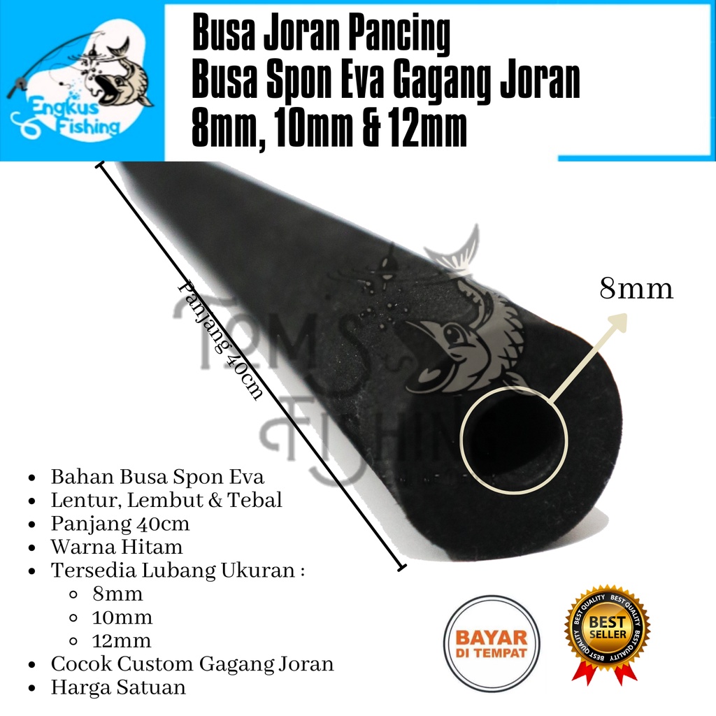 Busa Spon Eva Gagang Joran Hitam 40cm (8mm, 10mm &amp; 12mm) Murah Tebal - Engkus Fishing