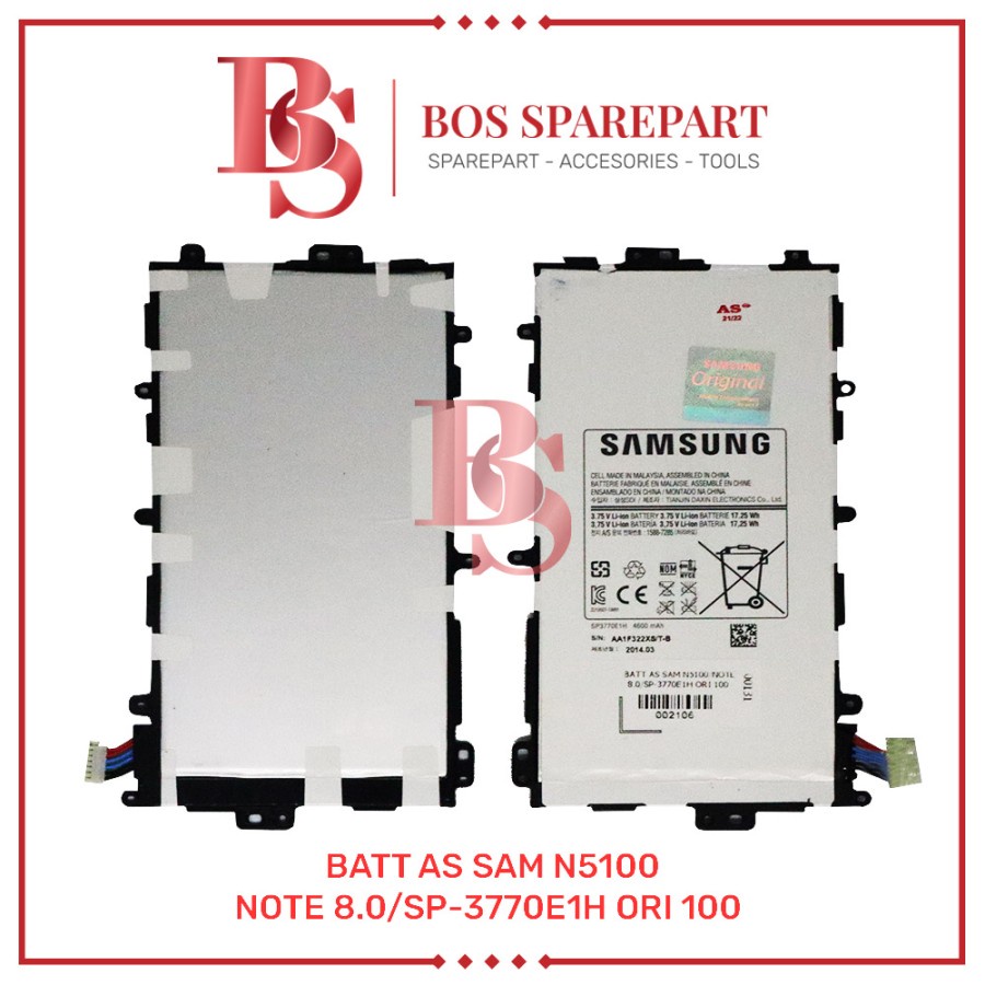 BATTERY AS SAMSUNG N5100 / NOTE 8.0 / SP - 3770E1H ORI 100 / BATERAI / BATRE