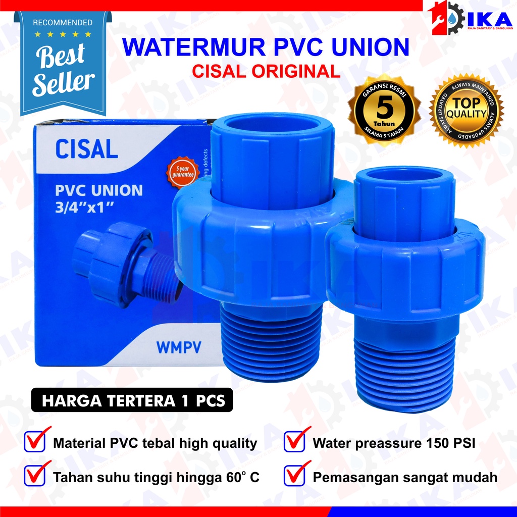 WATERMUR WATERMOOR POLOS &amp; DRAT LUAR PVC 1 - 1/2 - 3/4 INCH  WATER UNION SOCKET SAMBUNGAN DRAT PIPA