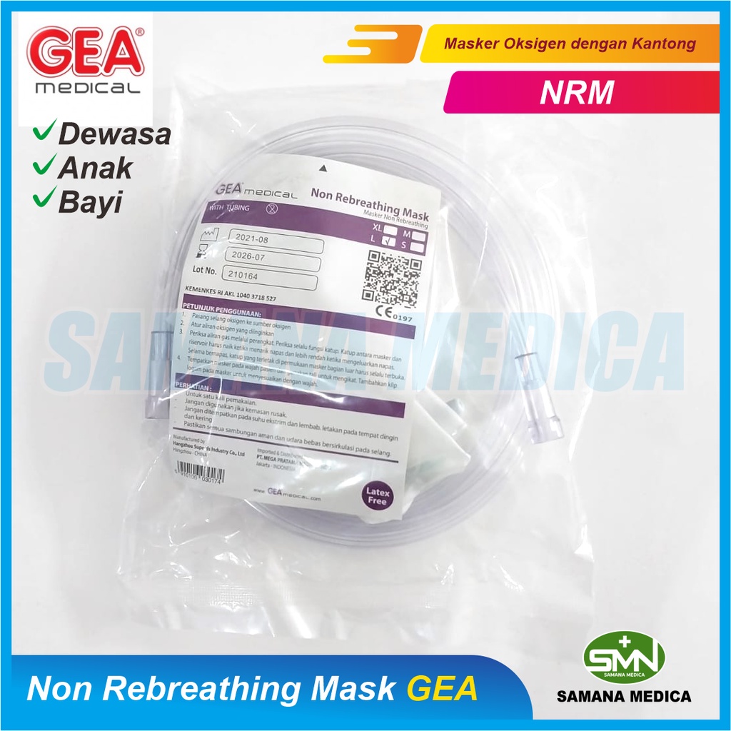 Non Rebreathing Mask / Masker Oksigen Reservoir / NRM Dewasa &amp; Anak GEA Promo Murah