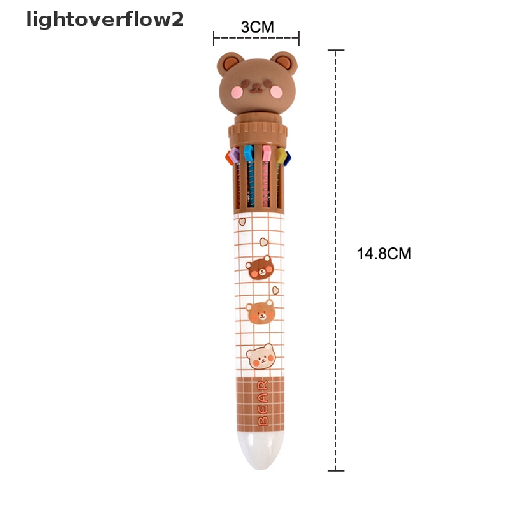 (lightoverflow2) Pulpen 10 Warna Dengan Hiasan Kartun Beruang Untuk Sekolah / Kantor