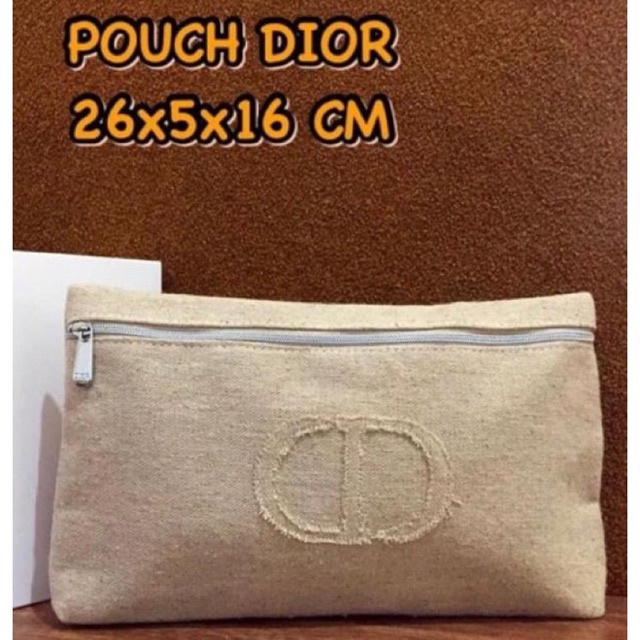 ORIGINAL COUNTER DIOR pouch gift vvip cosmetic dompet tas kosmetik kanvas goni cream coklat krem not