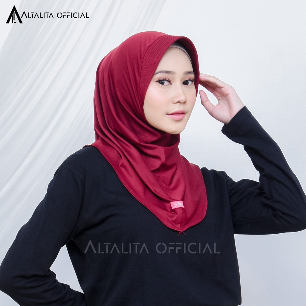 Altalita - Kerudung Sporty Nadira Hamidah Instan All Size Ukuran S M L Menutup Dada pet Antem Bahan Jersey Premium Cocok untuk Sekolah Olahraga Volly Futsal Senam dan Sehari-hari-Maroon
