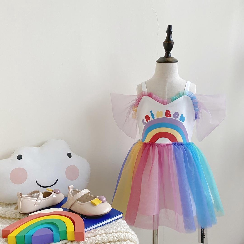 [PRINCESS KESLI] 1-9Tahun Dress Pesta Anak Perempuan Rainbow Gaun Anak Perempuan/Gaun Putri/Gaun Jala Pelangi Bayi Perempuan