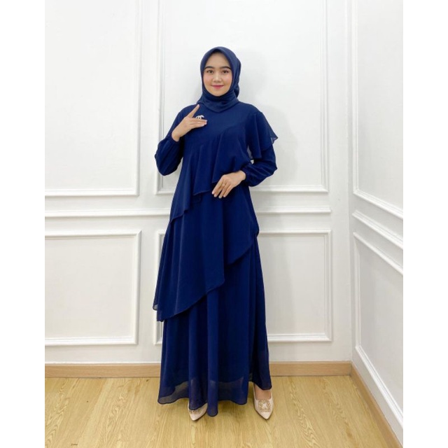 Gamis Malaysia Layer Dada Serong / Gamis Elegan Cantik / COD