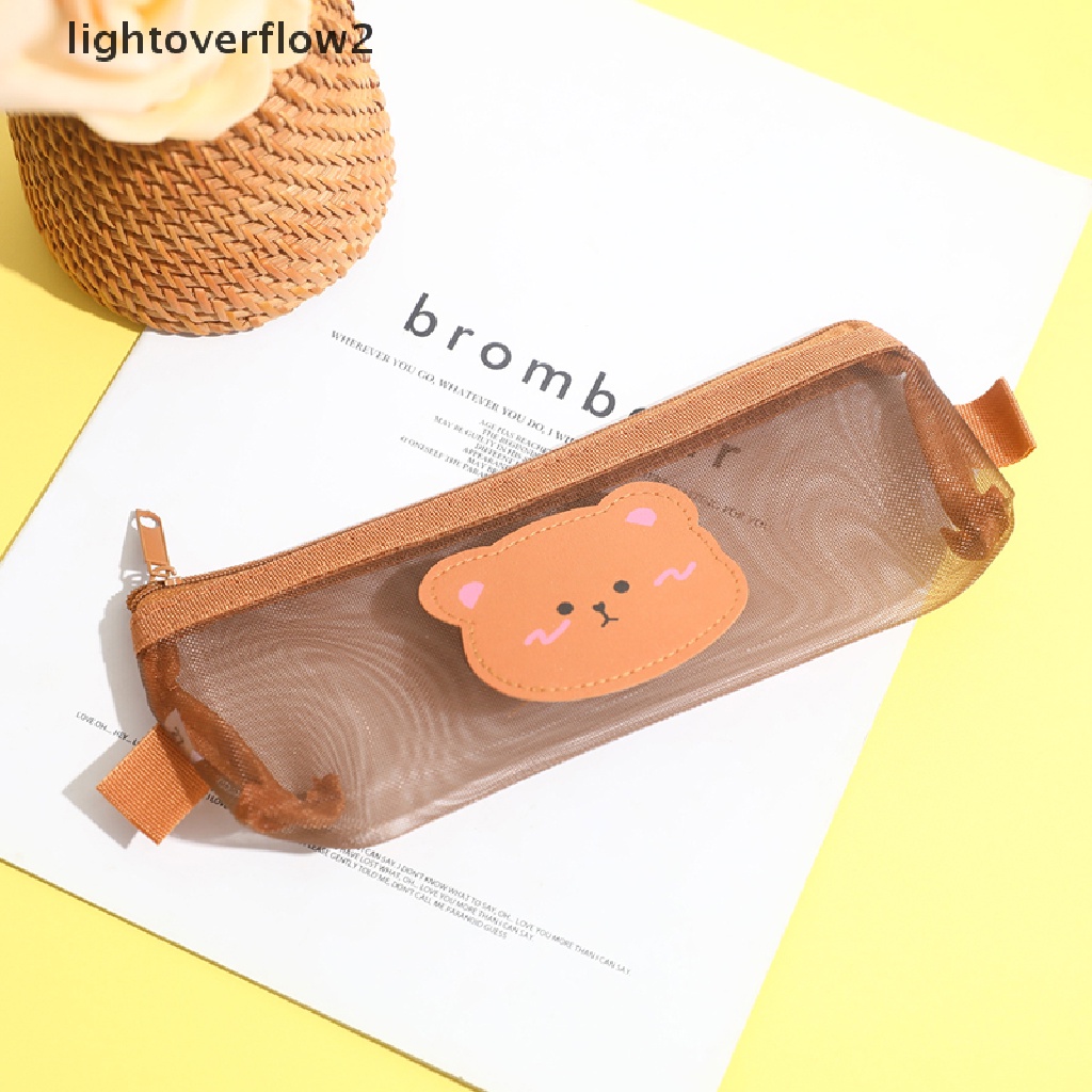 (lightoverflow2) Tempat Pensil Bahan Mesh Motif Beruang Warna Coklat