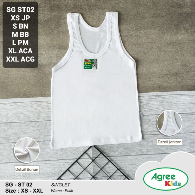 6 pcs singlet anak agree putih polos