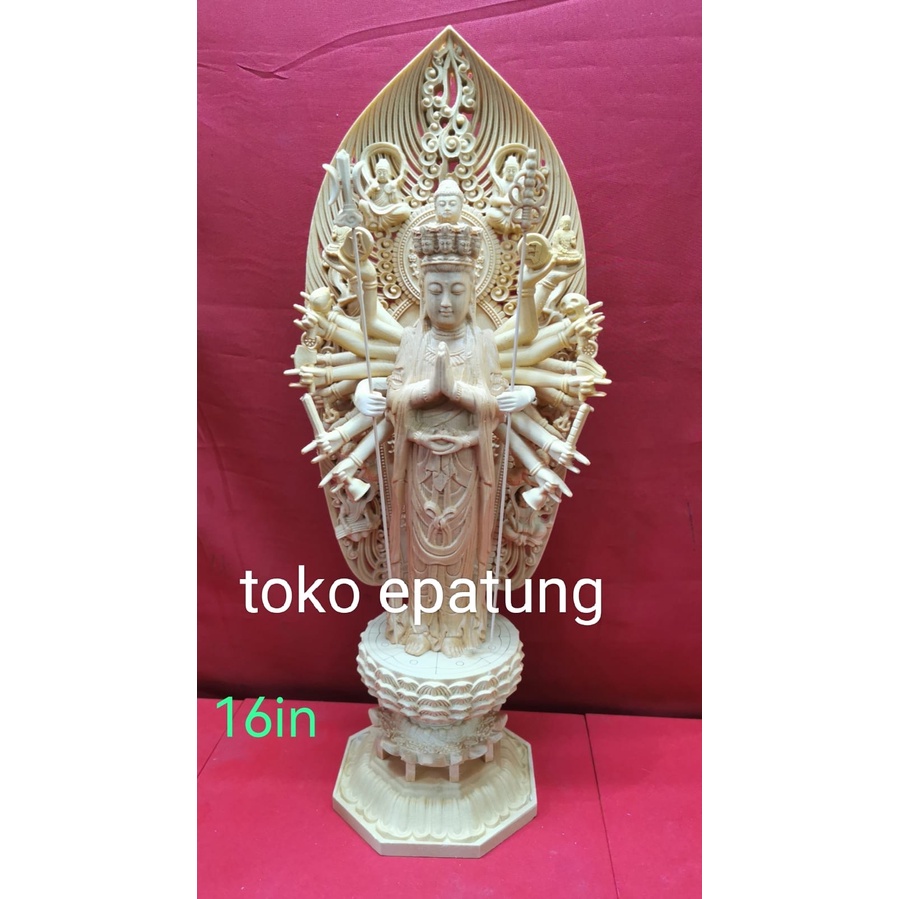 patung dewi seribu tangan / cien so berdiri - Kayu - 16 inch