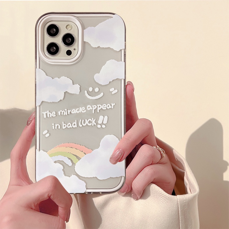 3 In 1 Soft Case Tpu Transparan Motif Awan Pelangi Untuk IPhone 7 8 Plus 11 XR 13 12 Pro Max 11 Pro Max XS Max X 12 13 SE 2020