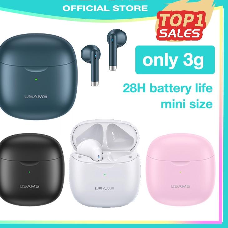 Harga Khusus--USAMS Official Original True Wireless Bluetooth Earphone TWS IA04 Mini Earbuds Stereo earphones Bass headset Sport gaming headphone type c macaron For Oppo Xiaomi Realme Vivo Samsung Android 11 12 13 Pro 7 6 Plus 6s 5s airpod And all smartph