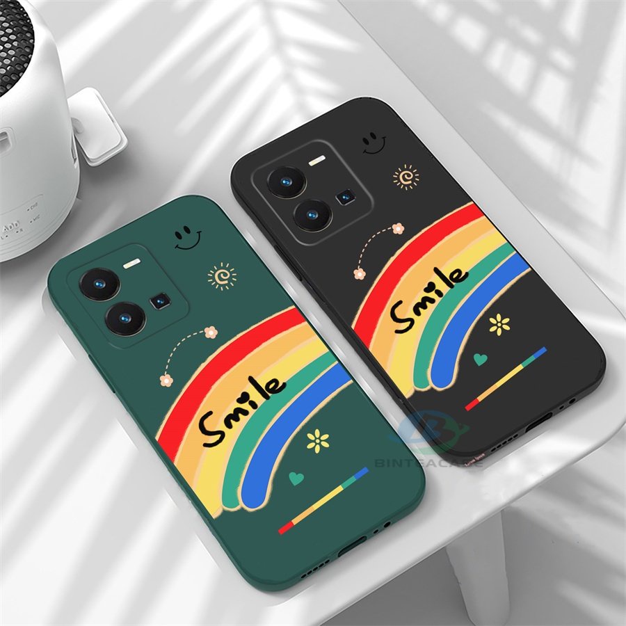 Samsung A14 5G A04E A04 A13 A03 A03S A04S A22 A21S A12 A02S A11 A10 A30 A50 A52 A20S A10S M12 New Rainbow Motif Wajah Tersenyum Lanyard Silikon Casing Ponsel Binteacase