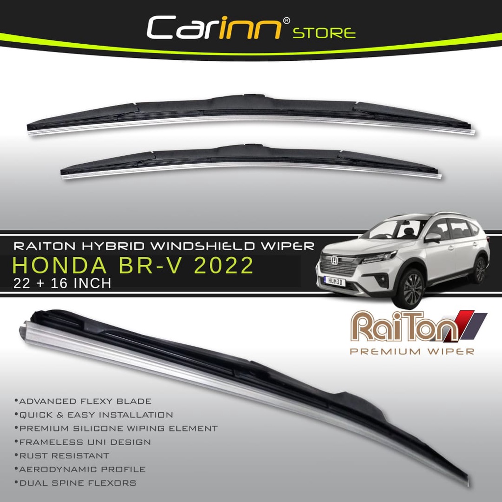 Raiton Sepasang Wiper Hybrid Kaca Depan Mobil Honda Br-v Brv 2022-On 22" & 16" -2 Pcs