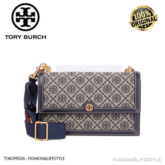 (100% ORIGINAL) TAS TORY BURCH T Monogram Jacquard Shoulder Bag