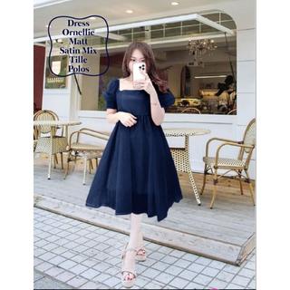 Terbaru Viral Mini Dress Wanita Puffy Ornellie All Size/Gaun Pesta Dan Natal Wanita Remaja Terkini Korean Matt Satin Velvet Mix Tille Polos