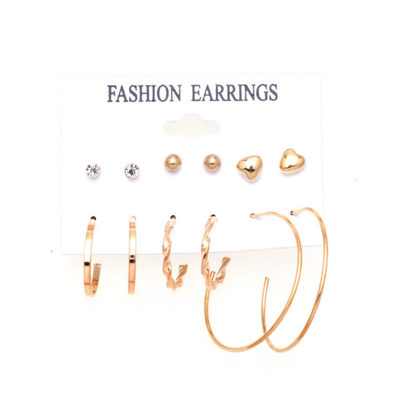 Anting 9-Piece Earrings Set Eropa Amerika Hias Mutiara Wanita Anting Variasi Opsional Kreatif Perancis Retro Emas Beberapa