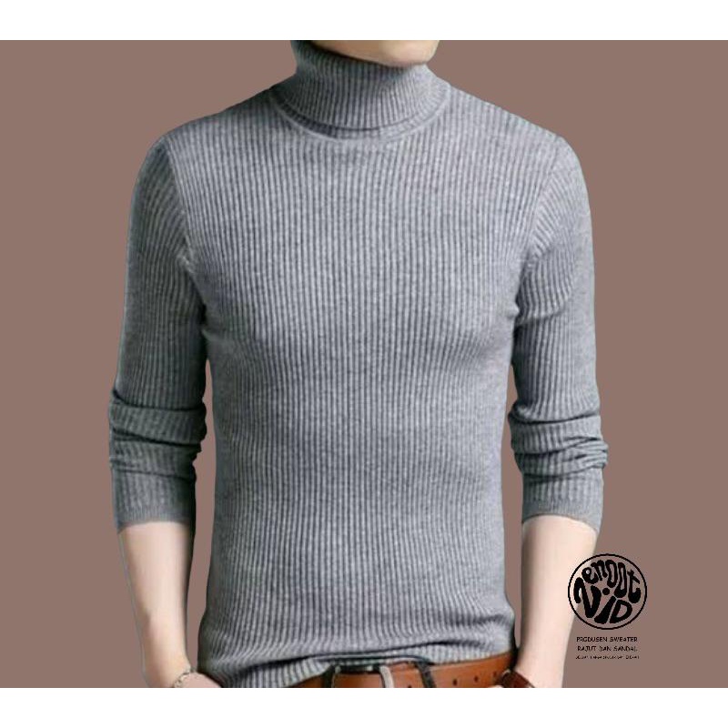 Baju Sweater Rajut Turtle Neck Kerah Tinggi Pria Bahan Rajut Fit To L